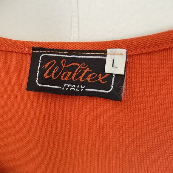 Vintage Orange Bodysuit Large | Square Neck Minimalist Ballet Euro Stretch Knit - Picture 3 of 6